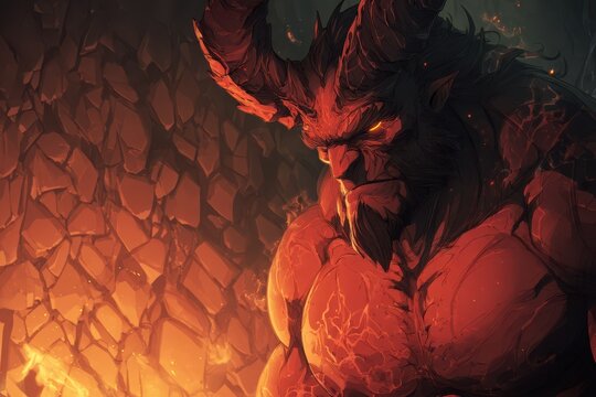 Hellfire glare: a horned demon man in dramatic fantasy art