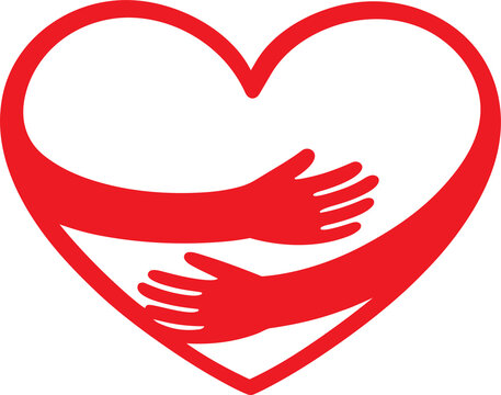 Hug or embrace hands makes up the heart. Vector love symbol on a transparent background
