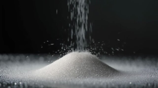 Macro Slow-Motion of Coarse Sugar Crystals Falling