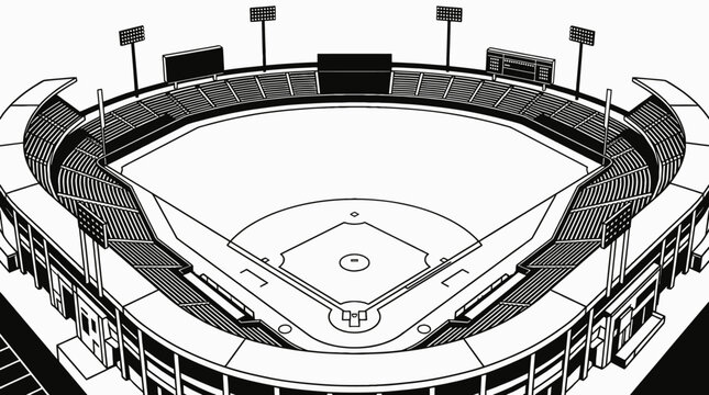 empty baseball field stadium outdoor sports arena with professional competition training infrastructure architecture grass diamond layout and seating structure prepared for tournament game
