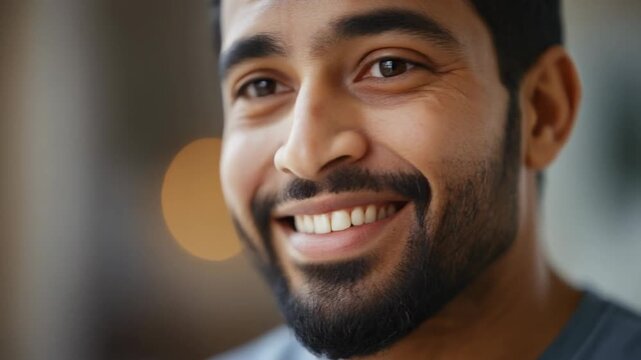 Close-up of a smiling man's face, showing crow's feet