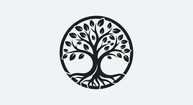 Stylized Tree of Life in a Circle Logo Design.