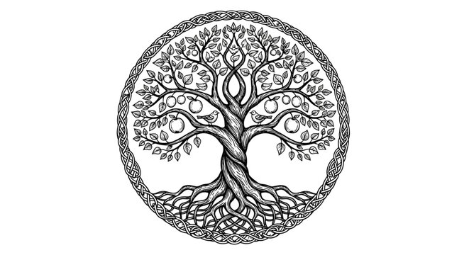 Intricate Celtic Tree of Life Symbol with Roots and Branches.
