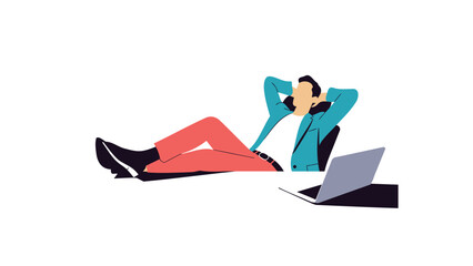 Obraz premium Relaxed Man Sitting with Laptop and Phone