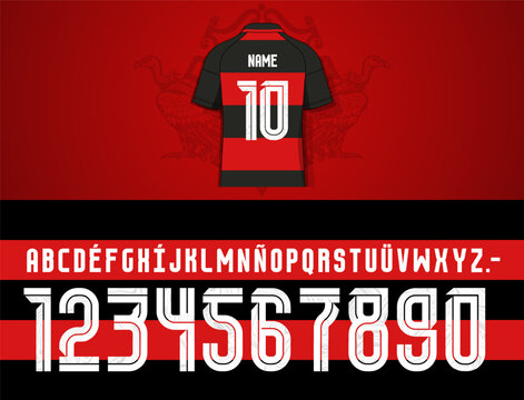 flamengo font, Bold vector sports lettering with sharp cuts and textured strokes, designed for football jerseys, street apparel, posters, branding systems, social graphics and energetic editorial