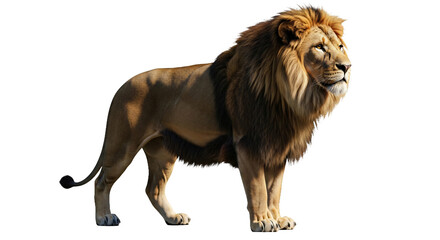 Obraz premium Majestic male lion standing proudly with a full mane, isolated on transparent background