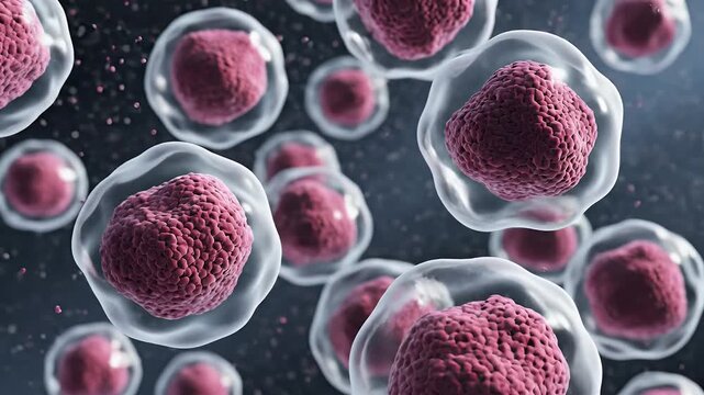 Close Up View of Magnified Cells in Suspension.