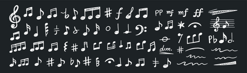 Hand drawn musical notes and symbols doodle sketch vector illustration set © Ira