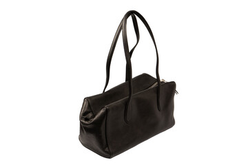 Fototapeta premium Black leather bag isolated on white background. Satchel bag.