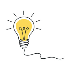 Light bulb continuous one line drawing idea concept illustration on transparent background
