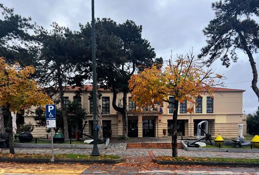 Exterior view of the Litochoro maritime museum, located in the mountain village of Litochoro, at the base of Mount Olympus, the museum showcases the region&rsquo;s rich 