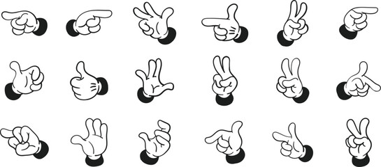 Fototapeta premium Different hand gestures, Collection of retro cartoon hands, Gesturing human arms in doodle style