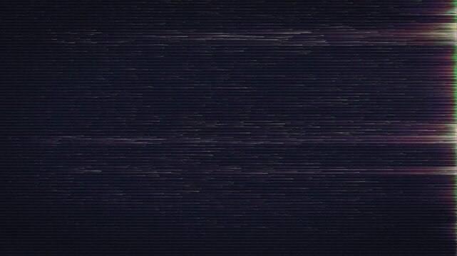 Abstract analog TV noise texture with horizontal scanlines, digital distortion and retro glitch artifacts, dark static background. 4K UHD.