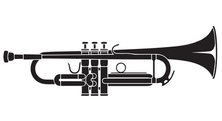 Naklejka premium A black and white illustration of a trumpet, a brass musical instrument with valves.
