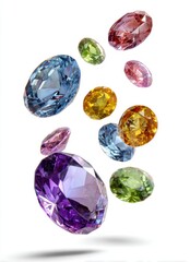 Fototapeta premium bright gemstones flying isolated on white background