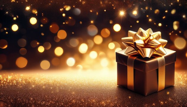 Presente De Natal Com Lacos Dourados Em Um Fundo Infinito Iluminado