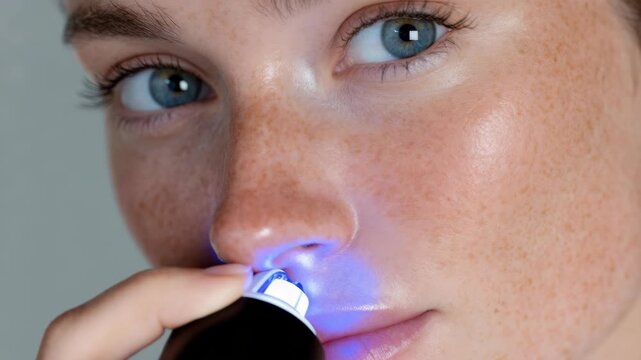 Close-up of Woman with Freckles Applying Clear Gel