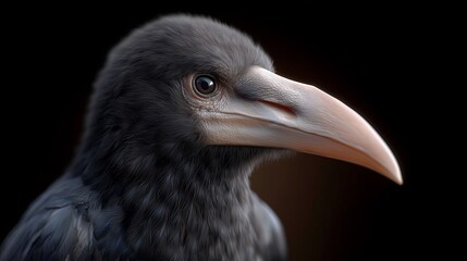 Fototapeta premium Elegant raven portrait. Dark background raven closeup. Detailed profile shot of raven