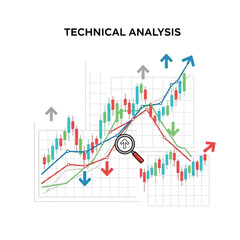 Obraz premium Stock market graph with magnifying glass isolated on transparent background.
