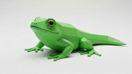 Obraz premium Green Plastic Frog Toy on White Background.