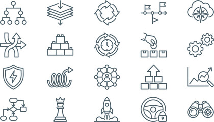 Comprehensive vector line icon set for abstract business, technology, data management, and process optimization concepts © Septarim