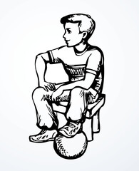 Vector drawing. Boy with ball