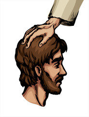 Prayer of blessing and laying on of hands. Vector drawing