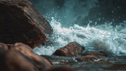 Splashing water around rocks