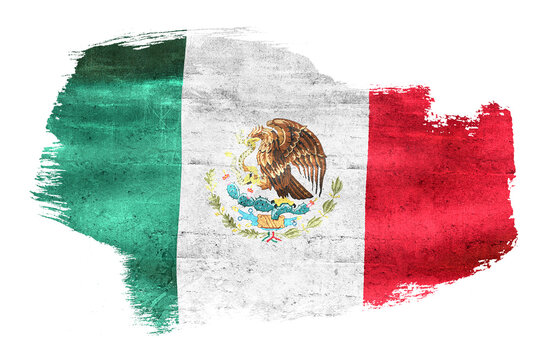 Grungy Mexico flag brush stroke art on transparent background