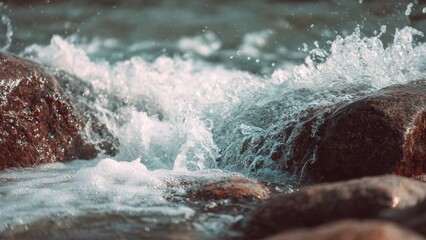 Water Splashing Over Rocks in River