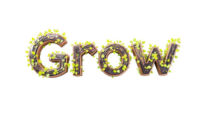 Word GROW with leaves texture