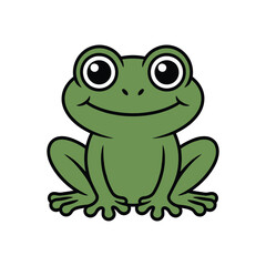 Obraz premium A cartoon green frog with big eyes and a smile sits on a white background