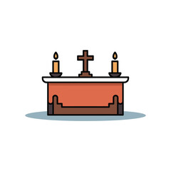 A serene altar with candles and a cross in a peaceful setting