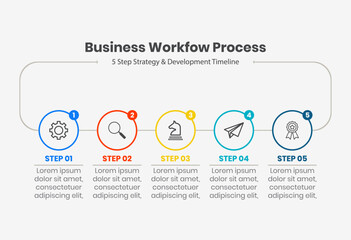 Professional Business Workflow Process Infographic 5 Step Corporate Strategy Visualization & Development Timeline