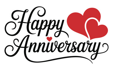 Happy Anniversary Text with Red Hearts