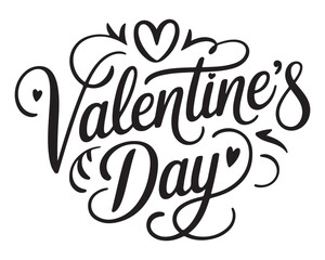 Valentines Day Calligraphy with Hearts on White