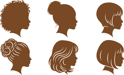 Collection of diverse female hairstyles represented in silhouette profiles