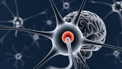 Neuron Cell with Brain Illustration Concept.