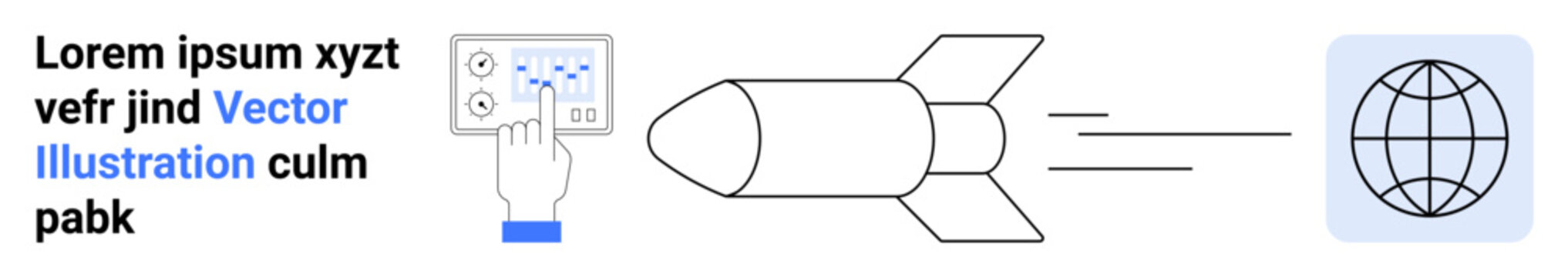 Space exploration, innovation, global communication, technology advancement, data systems, rocket science. A rocket moving towards a globe. Space exploration and technology advancement concept