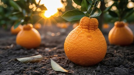 Oranges Growing on Tree in Orchard.