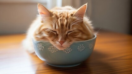Orange Cat Sleeping in a Bowl.