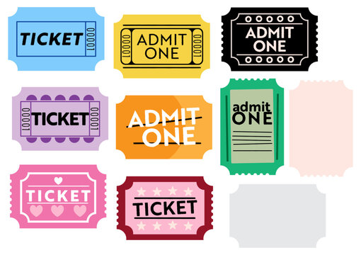 vector of colorful set of 10 raffle and admit one tickets for events