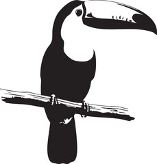 Naklejka premium Black and white toucan silhouette sitting on branch bird