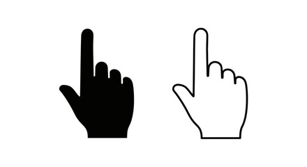 Obraz premium Vector black and white hand cursor icon set, pointer click symbol, isolated on white