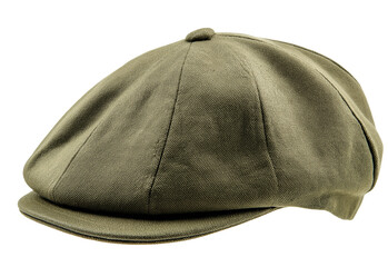Classic olive green flat cap newsboy hat isolated