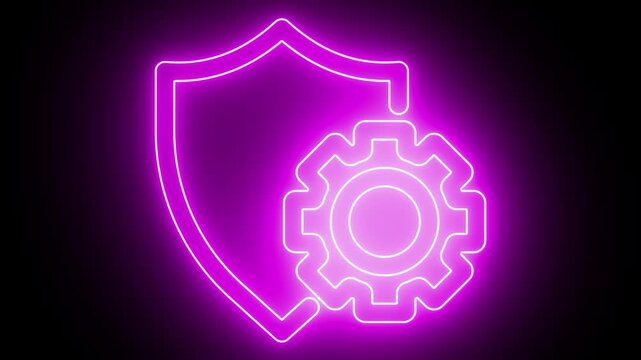 Bright neon security neon frame with tones on isolated Shield neon icon Neon shield icon glowing animation security