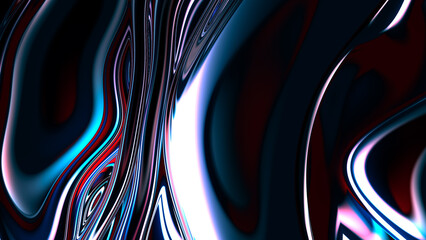 Abstract dark blue and red liquid fluid background with glossy metallic wave texture