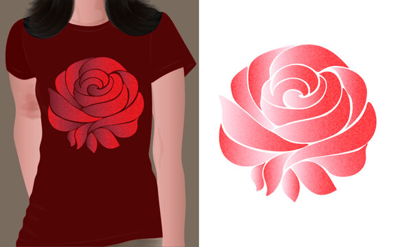 rose flower t shirt print design. print on demand vector illustration rose day concept lovely effect red color rose t shirt print design.