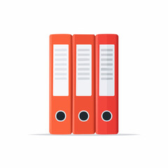 Three red office binders standing in a row for organizing documents and files in business. Records management and paperwork