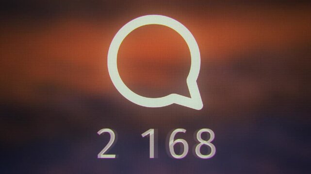 Timelapse social media comments counter rapidly changing over blurred photo feed. Screen pixels and LED texture with motion blur. Digital background, viral content, online engagement data flow concept